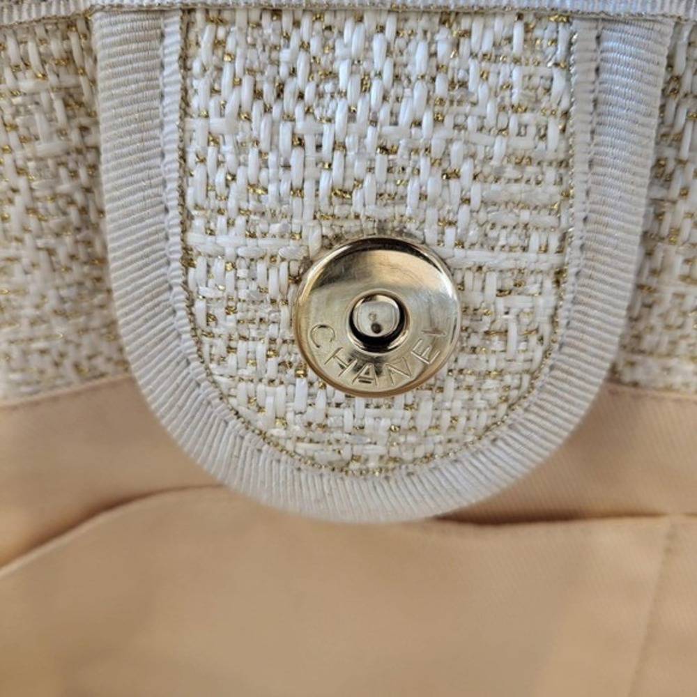 Chanel Deauville Tote Bag Raffia Gold Glitter Medium 31 Rue Cambon Shopping Bag - Picture 10 of 14